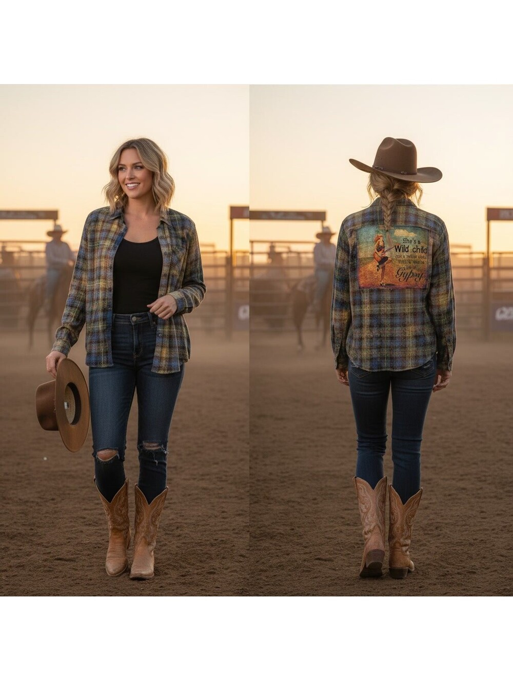 1991 - Angry Minnow Vintage Plaid Button-Up Shirt with Back Graphic Patch - M